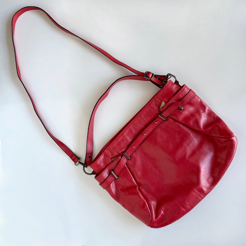 Gianni Conti Vera Pelle Extra Large Red Leather Shoulder / Crossbody Bag